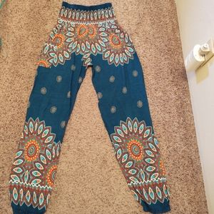 Bohemian Island Turquoise Floral Harem Pants
